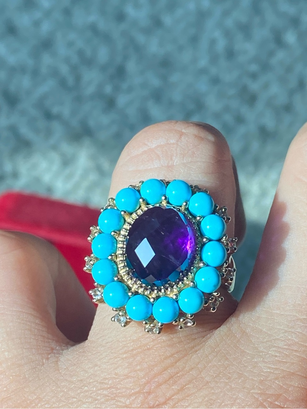 10K Gold Turquoise Amethyst Ring Size 7.5